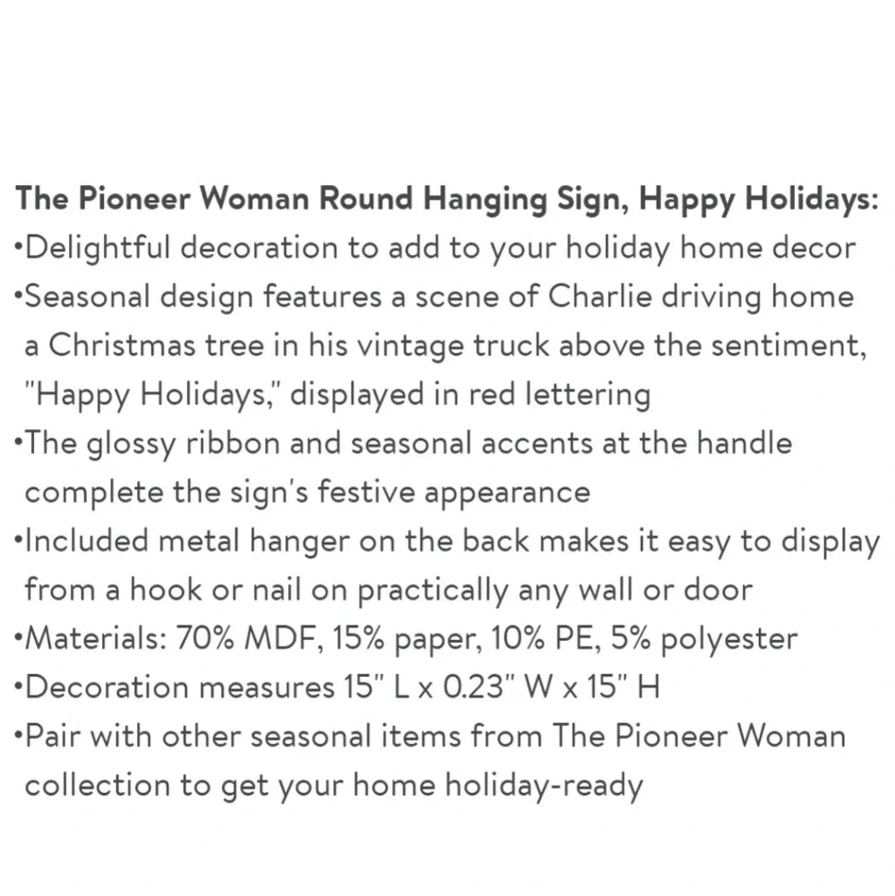 The Pioneer Woman Round‎ Hanging Sign, Happy Holidays in Vintage Truck